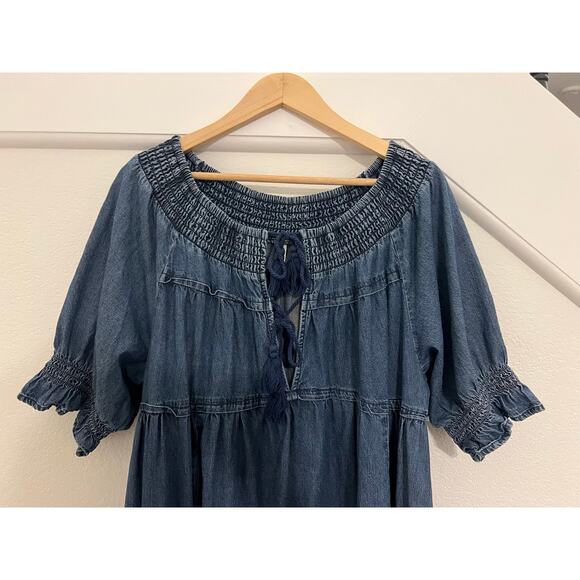 Free People Maxi Dress Womens XL Blue Boho Chic Cottagecore Whimsy Cowgirl - Picture 12 of 15